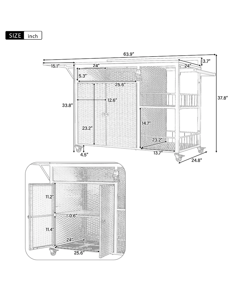 Clihome 63.5" Outdoor Kitchen Island, Outdoor Grill Cart with Foldable Side Tabletop, Dark Brown