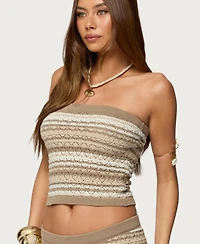 Edikted Women's Daphnie Striped Pointelle Knit Tube Top