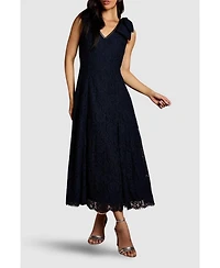 Coast Women's Bow Shoulder V Neck Lace Midi Dress