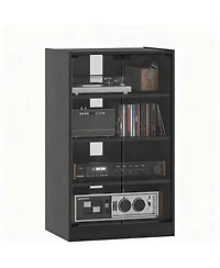 Yigii 4-Tier Media Cabinet with Tempered Glass Doors and Cable Management