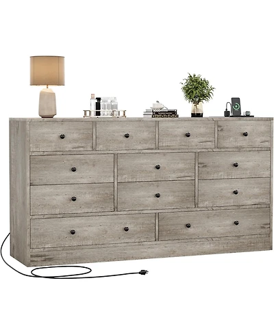 gaomon 12 Drawer Wooden Dresser for Bedroom, Wide Chest of Drawers with Charging Station, Tv Stand for 65 Inch Tv, Living Room or Hallway