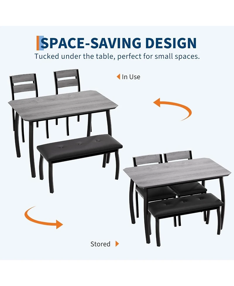 gaomon Dining Table Set for 4,Wooden Kitchen Table with Upholstered Bench & 2 Cushion Chairs, Space-Saving Dinette Set for Studio,Kitchen,Dining Room