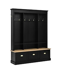 Clihome App Controlled Led Light Hall Tree Storage Bench with Hooks and 3 Large Cabinets for Hallway