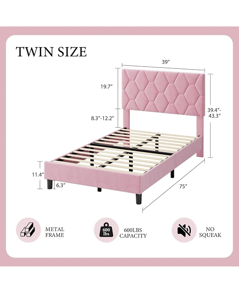gaomon Bed Frame with Adjustable Headboard, Upholstered Platform Sturdy Wood Slats Support, No Box Spring Needed