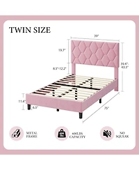 gaomon Bed Frame with Adjustable Headboard, Upholstered Platform Sturdy Wood Slats Support, No Box Spring Needed