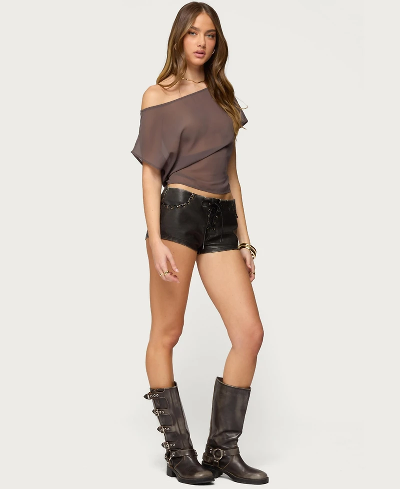 Edikted Women's Noria Sheer Chiffon Off Shoulder Top