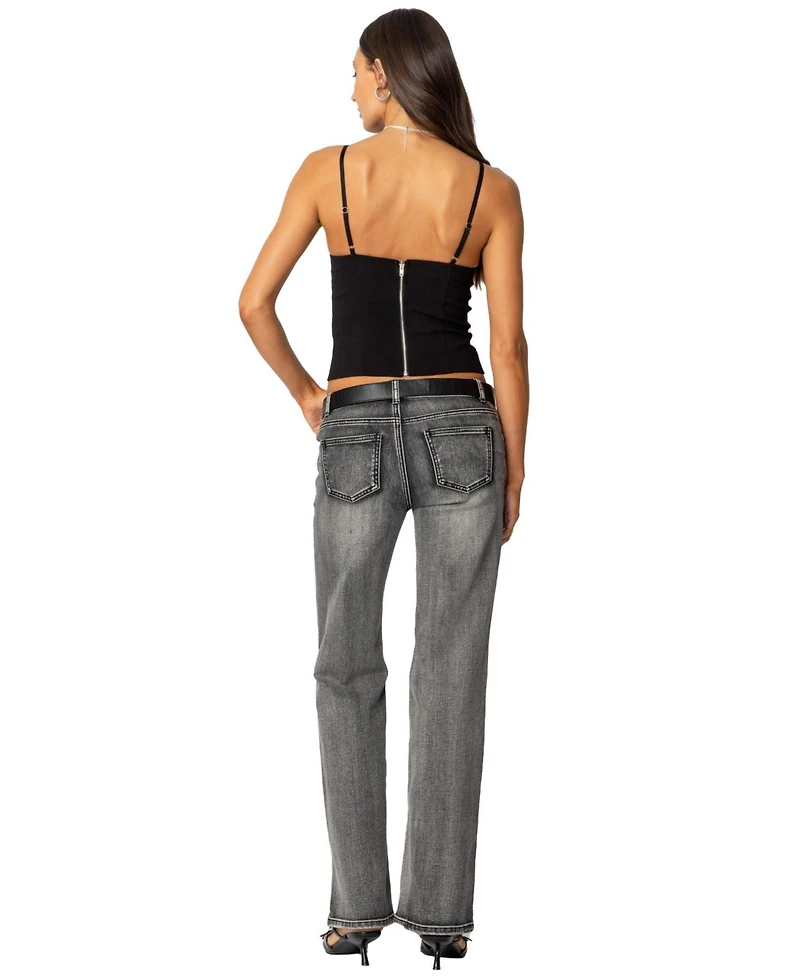 Edikted Women's Boot Cut Washed Low Rise Jeans
