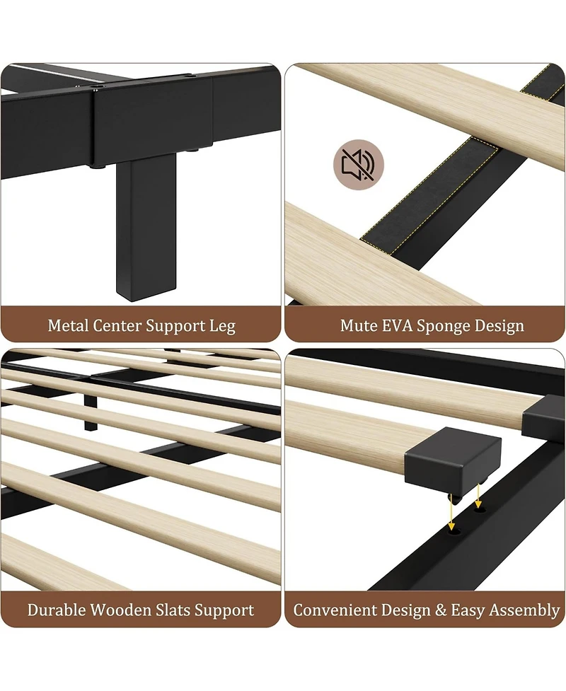 gaomon Twin Bed Frame with Wood Headboard and Footboard, Metal Platform Bed Frame with Under Bed Storage, 6 Inch High, No Box Spring Needed