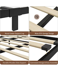 gaomon Twin Bed Frame with Wood Headboard and Footboard, Metal Platform Bed Frame with Under Bed Storage, 6 Inch High, No Box Spring Needed