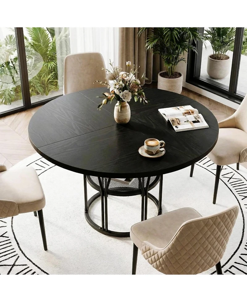 gaomon Round Dinning Table for 4-6, 47" Circle Kitchen with Storage Shelf & Sturdy Metal Frame, Modern Dinner Kitchen, Living Roo