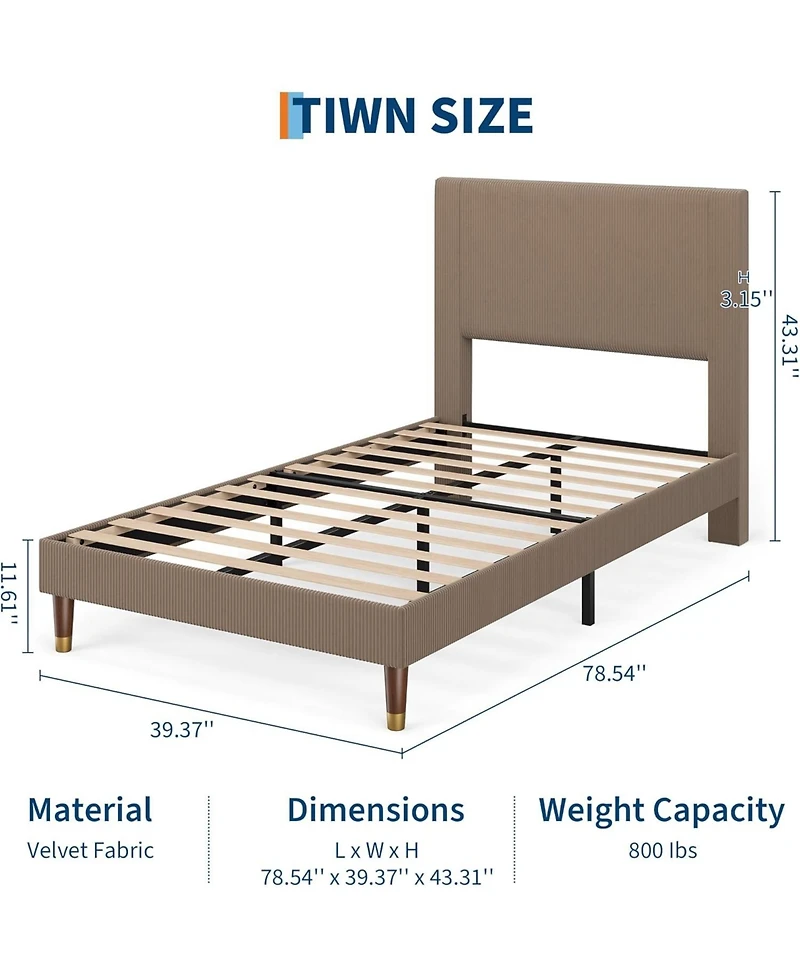 gaomon Bed Frame with Headboard, Corduroy Upholstered Platform Wooden Slats Support - No Box Spring Needed & Noise Free