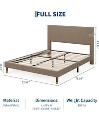 gaomon Bed Frame with Headboard, Corduroy Upholstered Platform Wooden Slats Support - No Box Spring Needed & Noise Free