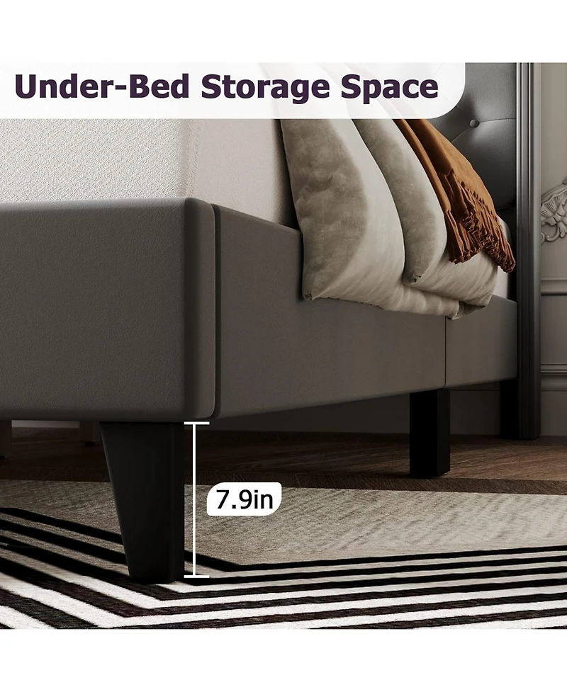 gaomon Bed Frame, Platform Bed Frame with Upholstered Wingback Headboard, Bed Frame with Solid Wood Slats, Easy Assembly