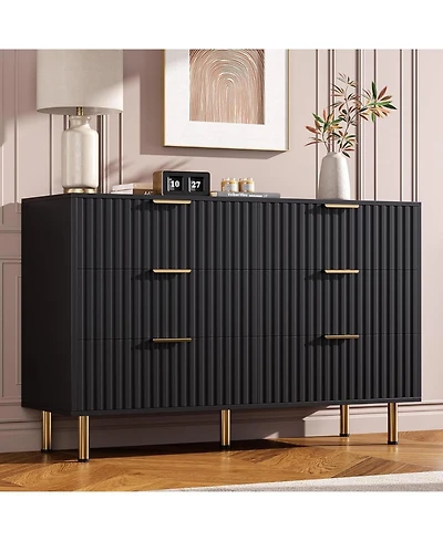 gaomon Fluted 6 Drawer Dresser for Bedroom, 47.2 in Wide Modern Chest of Drawers with Deep Drawers, Large Double Dresser Tv Stand