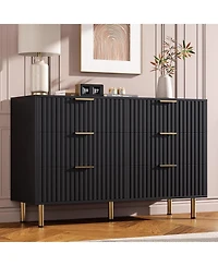 gaomon Fluted 6 Drawer Dresser for Bedroom, 47.2 in Wide Modern Chest of Drawers with Deep Drawers, Large Double Dresser Tv Stand