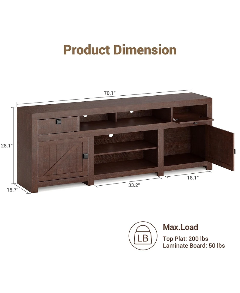 gaomon Farmhouse Tv Stand for Tv Up to 80 Inches, Long Entertainment Center with 4 Storage Drawers & 3 Open Shelf