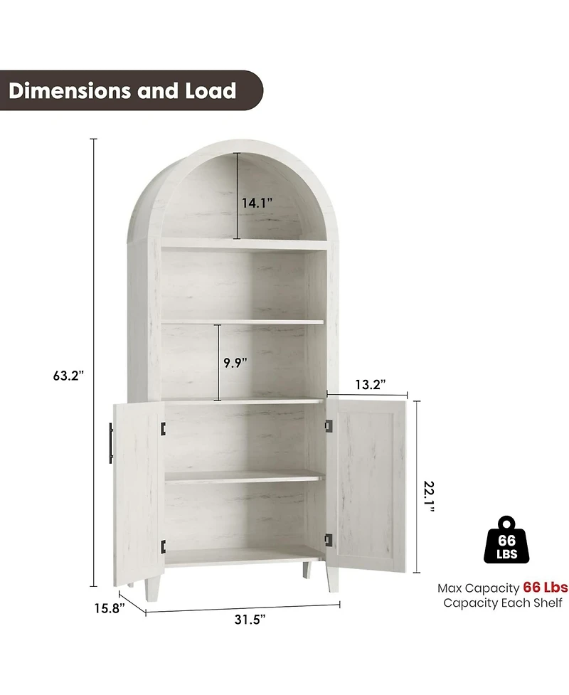 Gaomon Farmhouse Style 5-Tier Storage Cabinet with Arched Design & Rattan Decor Open Display Shelves