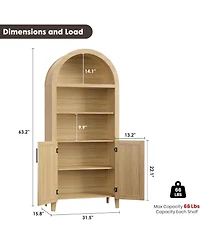 Gaomon Farmhouse Style 5-Tier Storage Cabinet with Arched Design & Rattan Decor Open Display Shelves