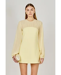 endless rose Women's Mixed Media Mini Dress with Puff Sleeves