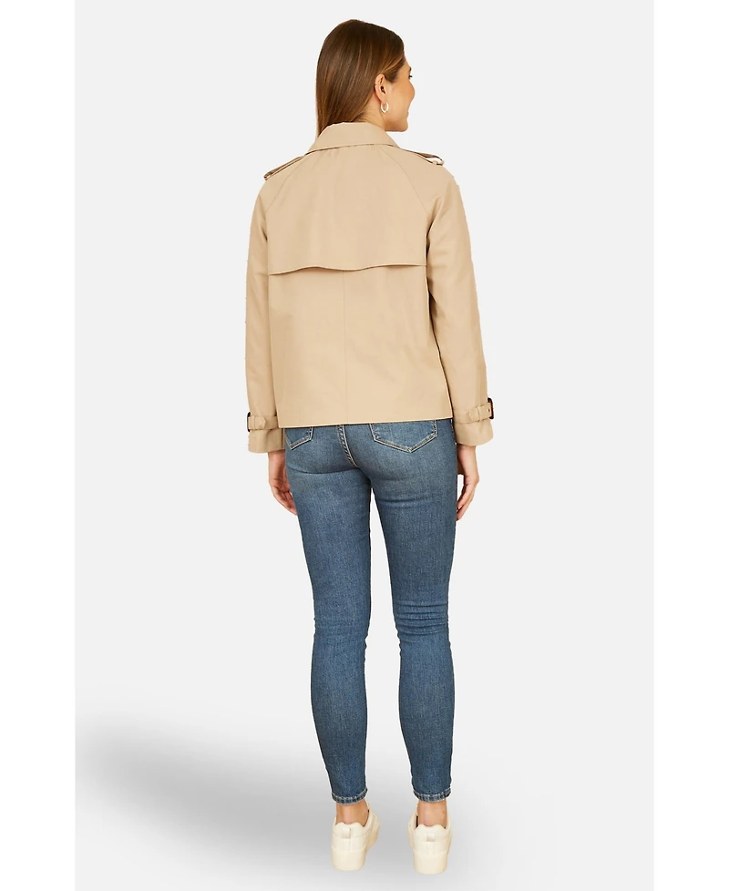 Yumi Women's Cropped Trench Jacket With Pockets