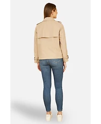 Yumi Women's Cropped Trench Jacket With Pockets