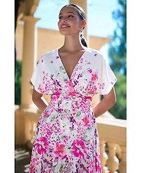 Yumi Women's Mirror Floral Print Kimono Midi Dress