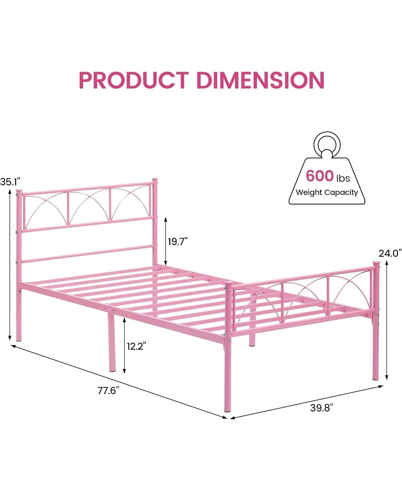 gaomon Twin Size Sturdy Modern Stylish Iron Bed Frame with Headboard and Footboard Metal Platform Bed - Simple Assembly, No Box Spring Needed.