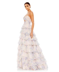 Mac Duggal Women's Floral Cut Out Ruffle Tiered Gown