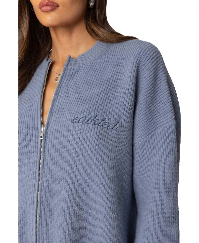 Edikted Women's Kris Ribbed Knit Zip Up Sweater