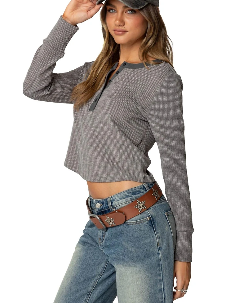 Edikted Women's Ruth Henley Waffle Top