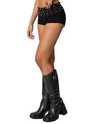 Edikted Women's Studded Foldover Micro Shorts