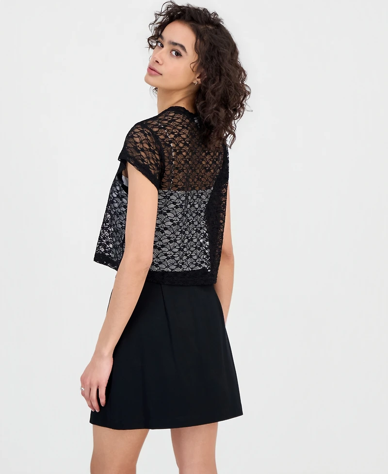 Bar Iii Women's Boxy Lace T-Shirt, Macy's Exclusive