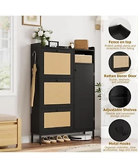 gaomon Shoe Cabinet Rattan with 3 Flip Drawers and 4-Tier Shoe Storage Cabinet, Freestanding Shoe Organizer with Adjustable Shelves for Entryway