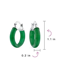 Bling Jewelry Classic Green Jade Round Tube Hoop Earrings .925 Sterling Silver .75 Inch Diameter