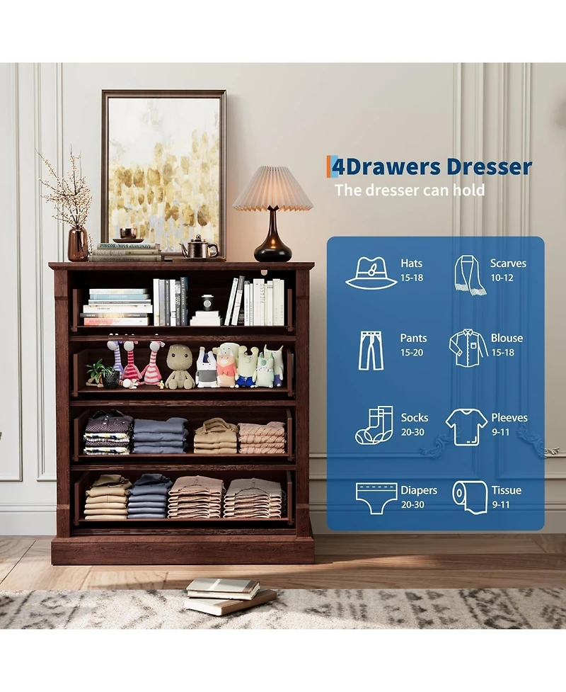 gaomon Farmhouse 4 Drawer Dresser for Bedroom, Tall Chest of Drawers with Metal Handles, Rustic Wooden Tv Stand, Living Room, Hallway