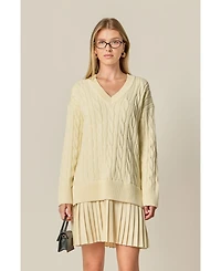 English Factory Women's Mixed Media Pleated V Neck Mini Dress