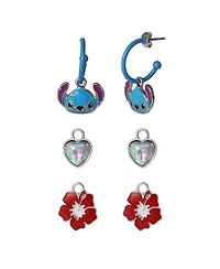 Disney Stitch Charm Hoop Earring Set, 1 Hoop with 3 Interchangeable Charms, Silver Tone