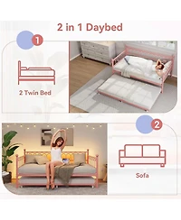 gaomon Twin Daybed with Trundle, Metal Trundle Bed with Charging Station & Led Lights