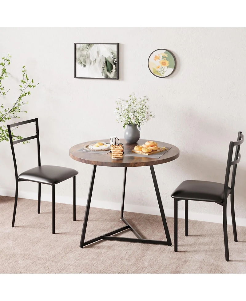 gaomon Dining Table Set for 2, Round Kitchen and Chairs Modern Room with 2 Metal Wood
