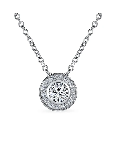Bling Jewelry Classic Art Deco Style Cz Halo Circle Circlet Rosette Solitaire Pendant Cubic Zirconia Sterling Silver