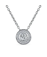 Bling Jewelry Classic Art Deco Style Cz Halo Circle Circlet Rosette Solitaire Pendant Cubic Zirconia Sterling Silver