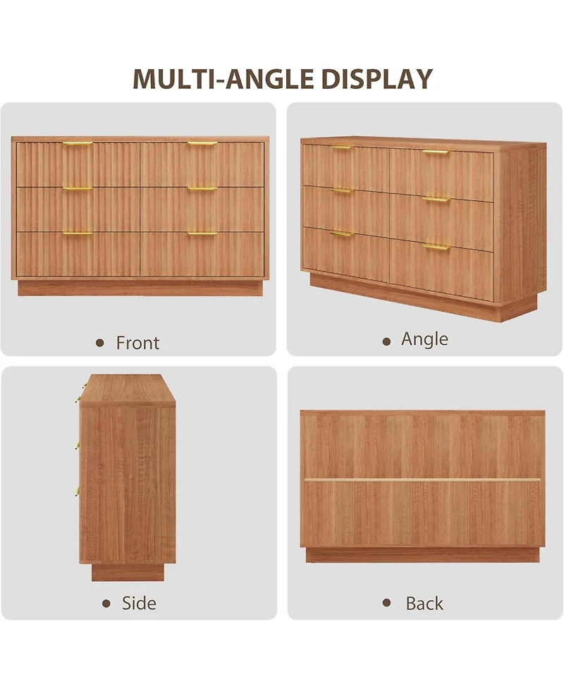 gaomon Modern 6 Drawer Dresser for Bedroom, 47 in Wood Chest of Drawers, Compact Nursery Dresser Storage Cabinet