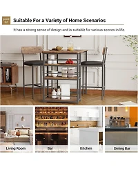 gaomon 3Pcs Dining Table Set for 2, Kitchen Table and Chairs for 2 with 3 Storage Shelves, Pu Cushion Chairs & Thick Wood Top, 3Pcs Dining Table Set