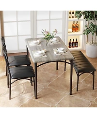 gaomon 4Pcs Dining Set for 4 with Table, 2 Chairs & Upholstered Bench, Rectangular Wood Kitchen Table for Small Spaces