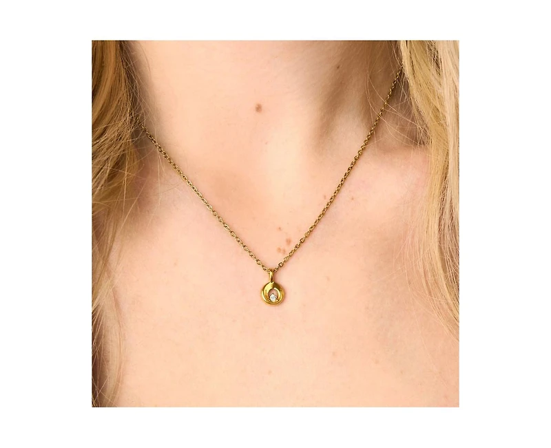 Little Sky Stone Mini Halo Round Pendant Necklace in 14k Gold Finish