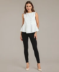 Modenaire Women's Sleeveless Peplum Top with Asymmetric Buttons