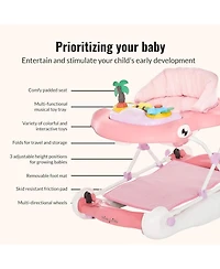 Dream On Me Baby Aloha 2-in-1 Foldable Walker with Adjustable Height, Music Tray, Padded Seat & Removable Mat (6–36m)