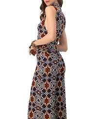 Ivonne Women's Ruched Side High Neck Sleeveless Blouse