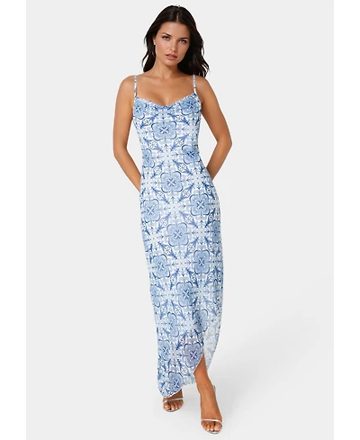 Bebe Women's Printed Chiffon Cowl Assy Maxi Dress