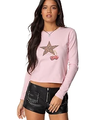 Edikted Women's Cherry Leopard Star Long Sleeve T Shirt